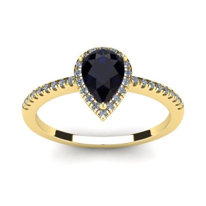 1 Carat Pear Shape Sapphire and Halo Diamond Ring In 14 Karat Yellow Gold