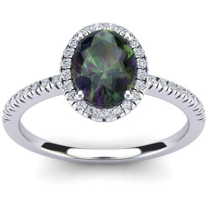 1-3/4 Carat Oval Shape Mystic Topaz Ring With Diamond Halo In 14 Karat White Gold