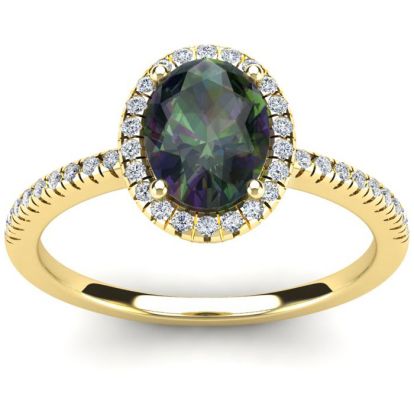 1-3/4 Carat Oval Shape Mystic Topaz Ring With Diamond Halo In 14 Karat Yellow Gold