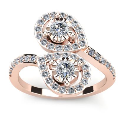 3/4 Carat Two Stone Diamond Pear-Shaped Halo Ring In 14K Rose Gold