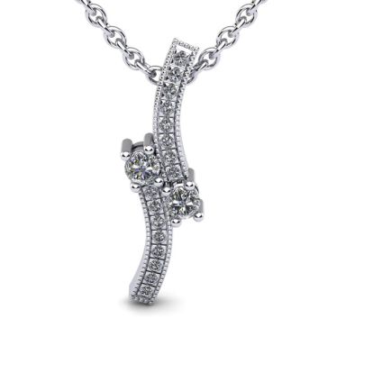 1/3 Carat Two Stone Two Diamond Swirl Necklace In 14K White Gold