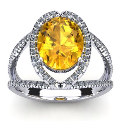 3 Carat Oval Shape Citrine and Halo Diamond Ring In 14 Karat White Gold