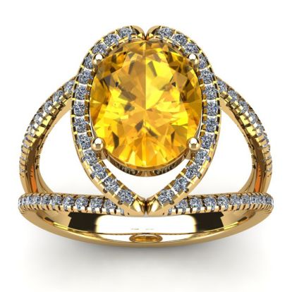 3 Carat Oval Shape Citrine and Halo Diamond Ring In 14 Karat Yellow Gold