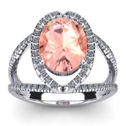 2-3/4 Carat Oval Shape Morganite and Halo Diamond Ring In 14 Karat White Gold