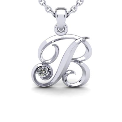 Letter B Diamond Initial Necklace In White Gold With Free Chain