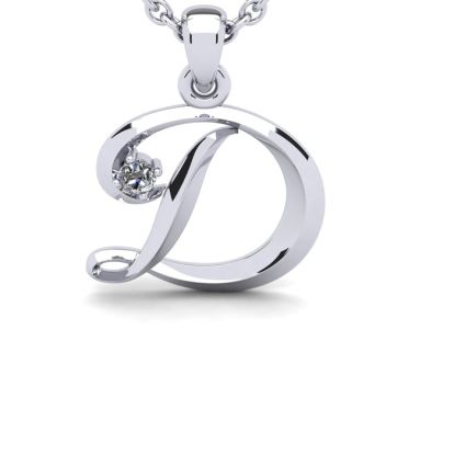 Letter D Diamond Initial Necklace In Sterling Silver With Free Chain