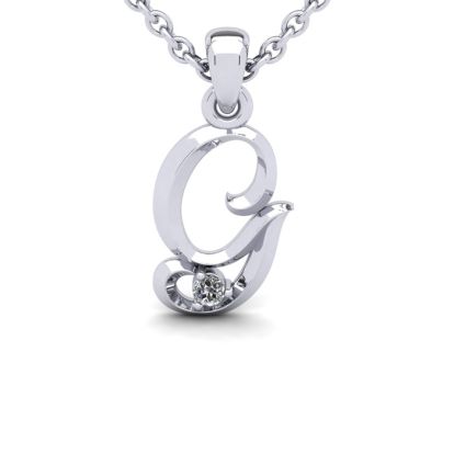 Letter G Diamond Initial Necklace In White Gold With Free Chain