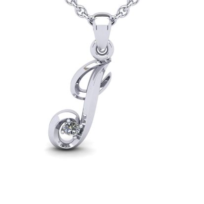 Letter J Diamond Initial Necklace In Sterling Silver With Free Chain