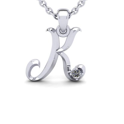Letter K Diamond Initial Necklace In White Gold With Free Chain