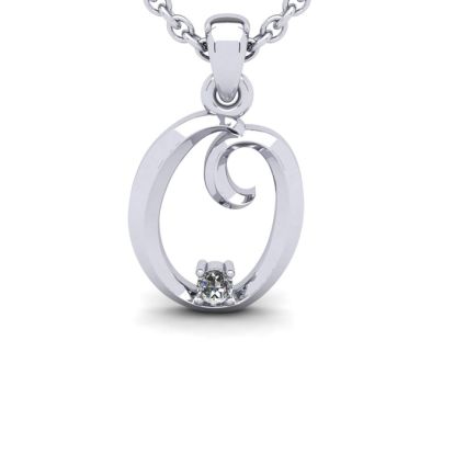 Letter O Diamond Initial Necklace In Sterling Silver With Free Chain