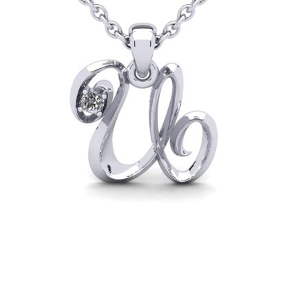 Letter U Diamond Initial Necklace In Sterling Silver With Free Chain