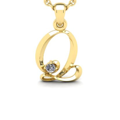 Letter Q Diamond Initial Necklace In Yellow Gold With Free Chain