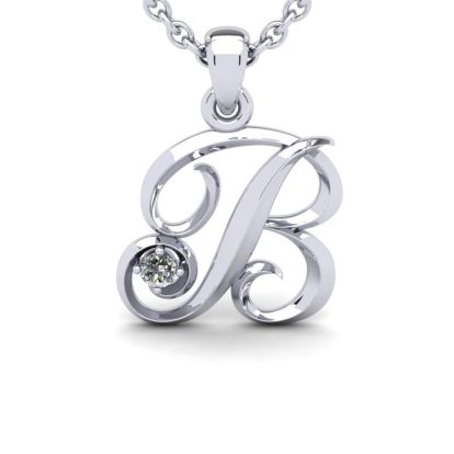 Letter B Diamond Initial Necklace In 14 Karat White Gold With Free Chain