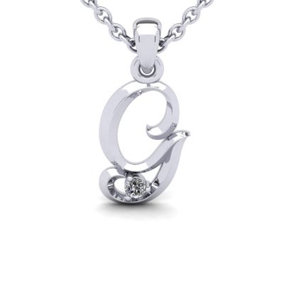 Letter G Diamond Initial Necklace In 14 Karat White Gold With Free Chain