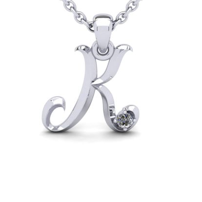 Letter K Diamond Initial Necklace In 14 Karat White Gold With Free Chain