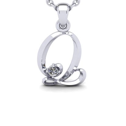 Letter Q Diamond Initial Necklace In 14 Karat White Gold With Free Chain