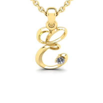 Letter E Diamond Initial Necklace In 14 Karat Yellow Gold With Free Chain