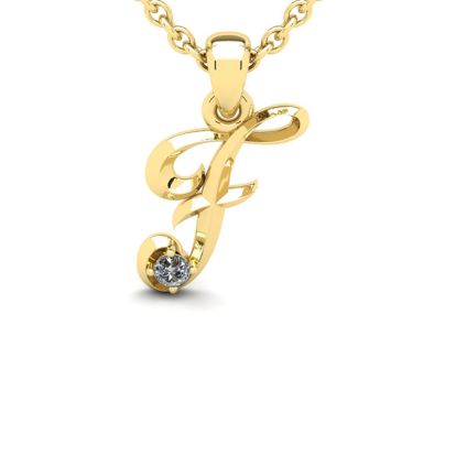 Letter F Diamond Initial Necklace In 14 Karat Yellow Gold With Free Chain
