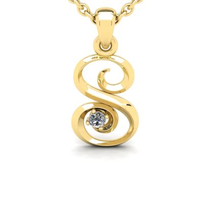 Letter S Diamond Initial Necklace In 14 Karat Yellow Gold With Free Chain