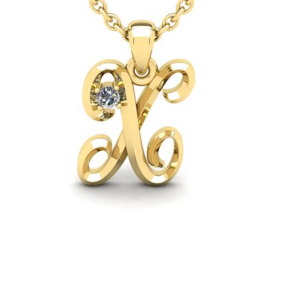 Letter X Diamond Initial Necklace In 14 Karat Yellow Gold With Free Chain