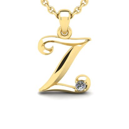 Letter Z Diamond Initial Necklace In 14 Karat Yellow Gold With Free Chain