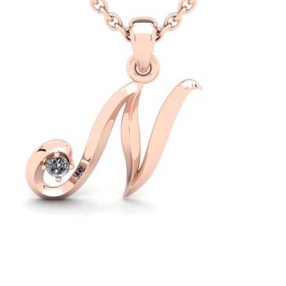 Letter N Diamond Initial Necklace In 14 Karat Rose Gold With Free Chain