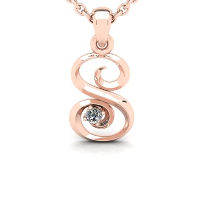 Letter S Diamond Initial Necklace In 14 Karat Rose Gold With Free Chain