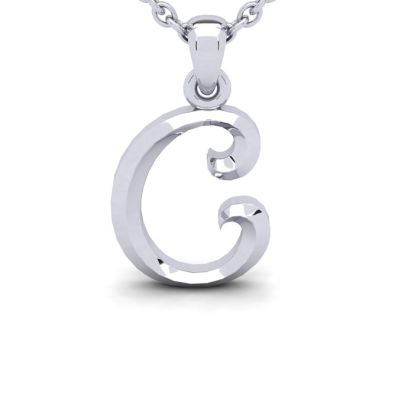Letter C Swirly Initial Necklace In Sterling Silver With Free 18 Inch Cable Chain