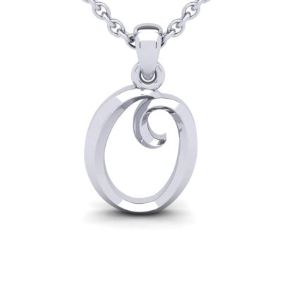 Letter O Swirly Initial Necklace In Heavy White Gold With Free 18 Inch Cable Chain