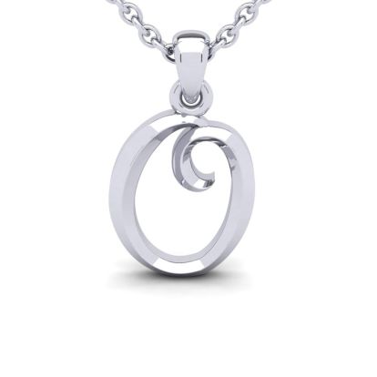 Letter O Swirly Initial Necklace In Sterling Silver With Free 18 Inch Cable Chain