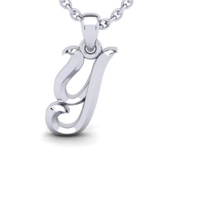 Letter Y Swirly Initial Necklace In Heavy White Gold With Free 18 Inch Cable Chain