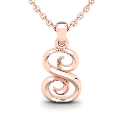 Letter S Swirly Initial Necklace In Heavy Rose Gold With Free 18 Inch Cable Chain
