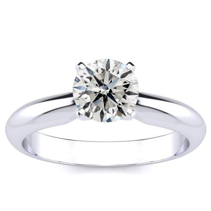 Round Engagement Rings, 1 Carat Round Diamond Solitaire Ring Crafted In 14K White Gold