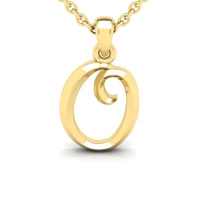 Letter O Swirly Initial Necklace In Heavy 14K Yellow Gold With Free 18 Inch Cable Chain