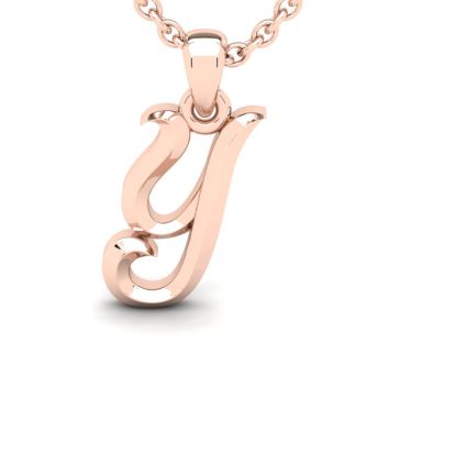Letter Y Swirly Initial Necklace In Heavy 14K Rose Gold With Free 18 Inch Cable Chain
