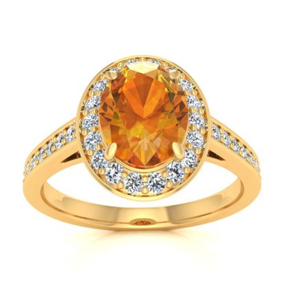 1 1/3 Carat Oval Shape Citrine and Halo Diamond Ring In 14 Karat Yellow Gold