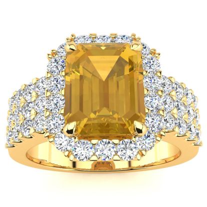 3 Carat Citrine and Halo Diamond Ring In 14 Karat Yellow Gold