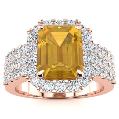 3 Carat Citrine and Halo Diamond Ring In 14 Karat Rose Gold
