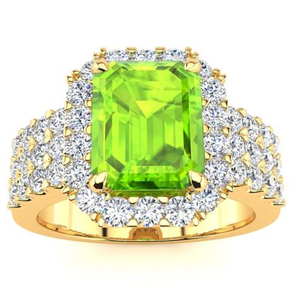 3 1/2 Carat Peridot and Halo Diamond Ring In 14 Karat Yellow Gold