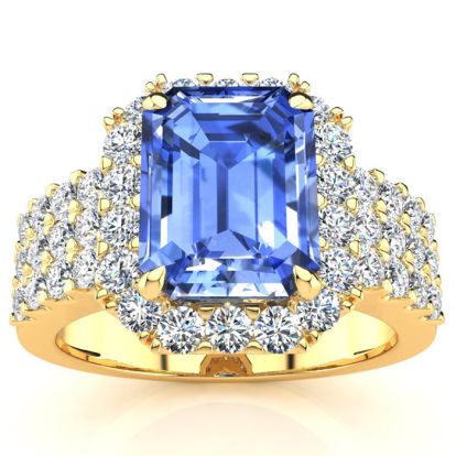 3 1/2 Carat Tanzanite and Halo Diamond Ring In 14 Karat Yellow Gold