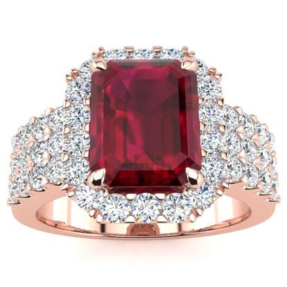 3 3/4 Carat Ruby and Halo Diamond Ring In 14 Karat Rose Gold