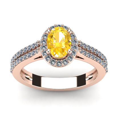 1 Carat Oval Shape Citrine and Halo Diamond Ring In 14 Karat Rose Gold