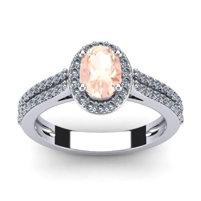 1-1/4 Carat Oval Shape Morganite and Halo Diamond Ring In 14 Karat White Gold