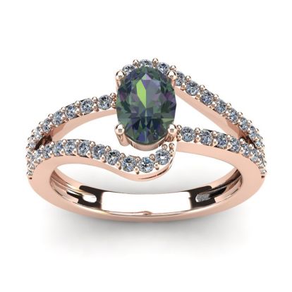 1-1/2 Carat Oval Shape Mystic Topaz Ring With Fancy Diamond Swirls In 14 Karat Rose Gold