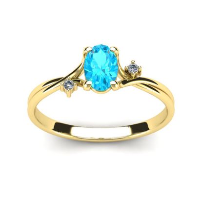 Aquamarine Ring: Aquamarine Jewelry: 1/2 Carat Oval Shape Aquamarine and Two Diamond Accent Ring In 14 Karat Yellow Gold