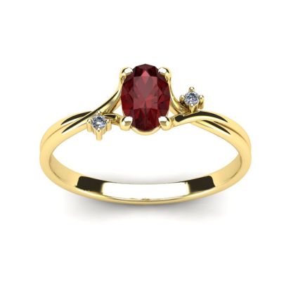 Garnet Ring: Garnet Jewelry: 1/2 Carat Oval Shape Garnet and Two Diamond Accent Ring In 14 Karat Yellow Gold