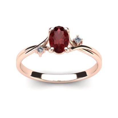 Garnet Ring: Garnet Jewelry: 1/2 Carat Oval Shape Garnet and Two Diamond Accent Ring In 14 Karat Rose Gold