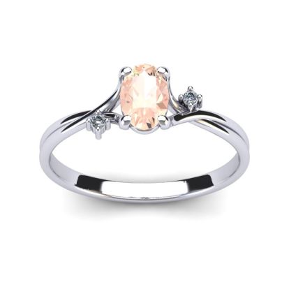 1/2 Carat Oval Shape Morganite and Two Diamond Accent Ring In 14 Karat White Gold