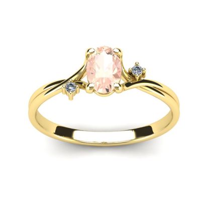 1/2 Carat Oval Shape Morganite and Two Diamond Accent Ring In 14 Karat Yellow Gold