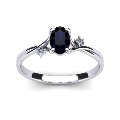 1/2 Carat Oval Shape Sapphire and Two Diamond Accent Ring In 14 Karat White Gold